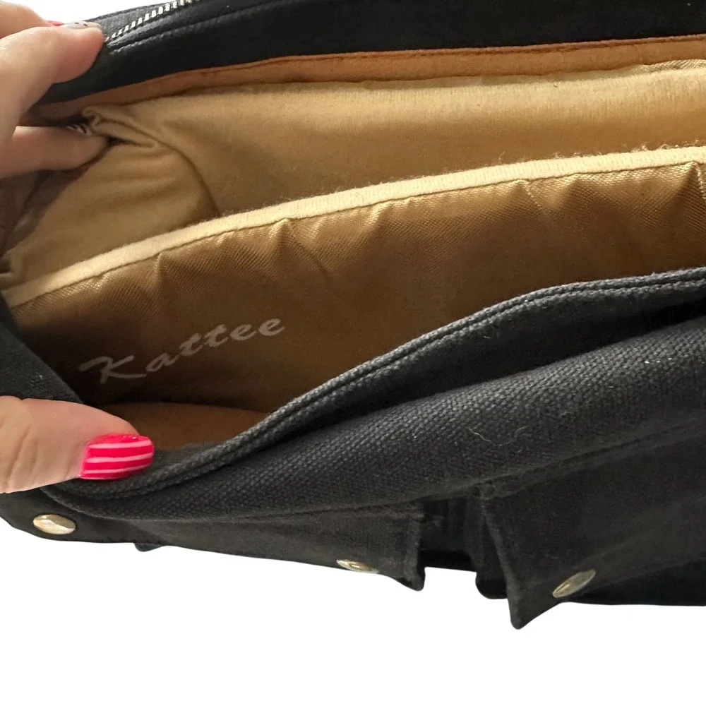 Kattee Black Canvas Leather Messenger Bag Crossbody Satchel Laptop Shoulder Bag